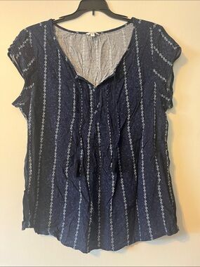 Sonoma Navy Vertical Stripe Tie-Front Short Sleeve Blouse